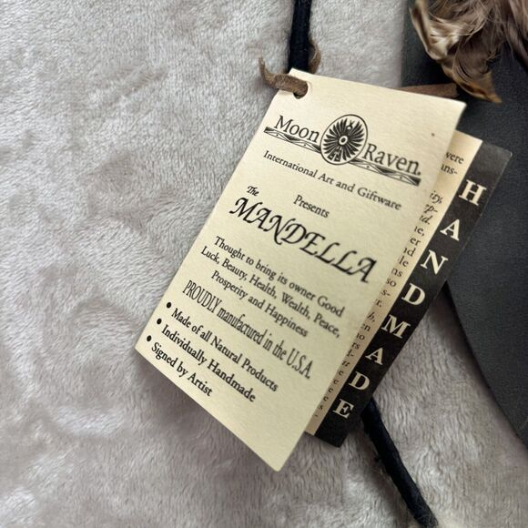 Vtg Moon Raven Native American Mandella Dream Catcher Wall Hanging 20" x 41" - Picture 6 of 7